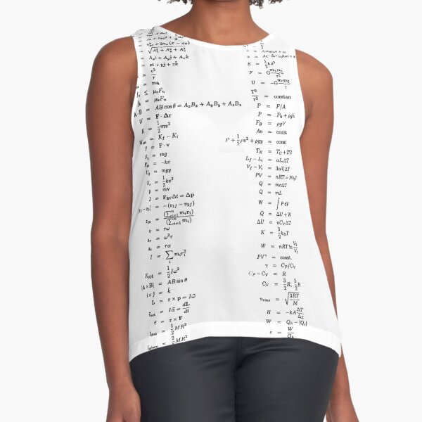 Physics Prints,  Physics, length, distance, height, area, volume, time, speed, velocity, area rate, diffusion coefficient, kinematic viscosity, specific angular momentum, thermal diffusivity Sleeveless Top