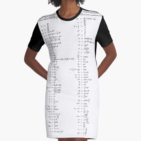 Physics, length, distance, height, area, volume, time, speed, velocity, area rate, diffusion coefficient, kinematic viscosity, specific angular momentum, thermal diffusivity Graphic T-Shirt Dress