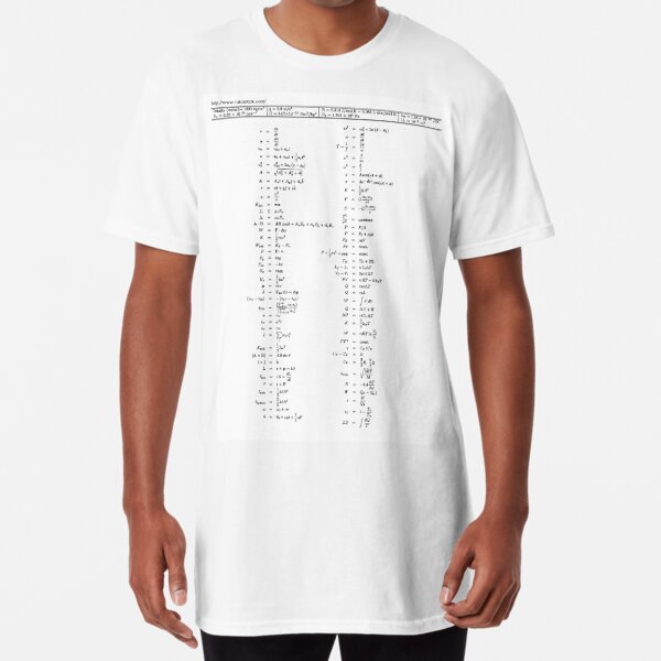 Physics, length, distance, height, area, volume, time, speed, velocity, area rate, diffusion coefficient, kinematic viscosity, specific angular momentum, thermal diffusivity Long T-Shirt
