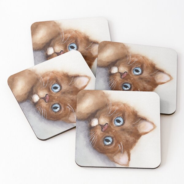 Item preview, Ginger kitten watercolour painting designed and sold by Funsize-Art.