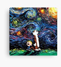 Calvin and hobbes Starry Night van Gogh Canvas Print