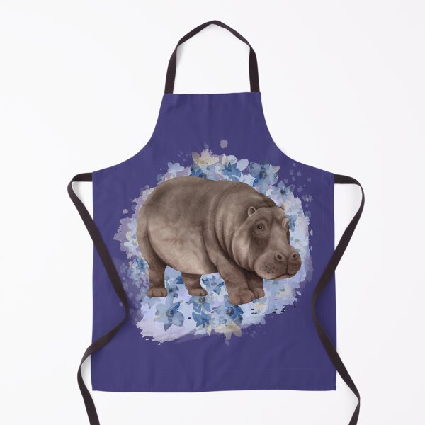Item preview, Watercolor hippo with blue flower designed and sold by watercolorpic.
