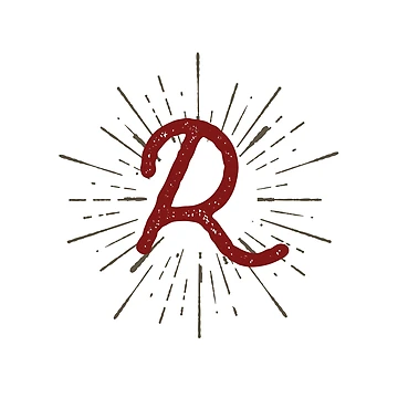 Artwork thumbnail, Monogram R Retro Script And Sunburst by simplymonogram