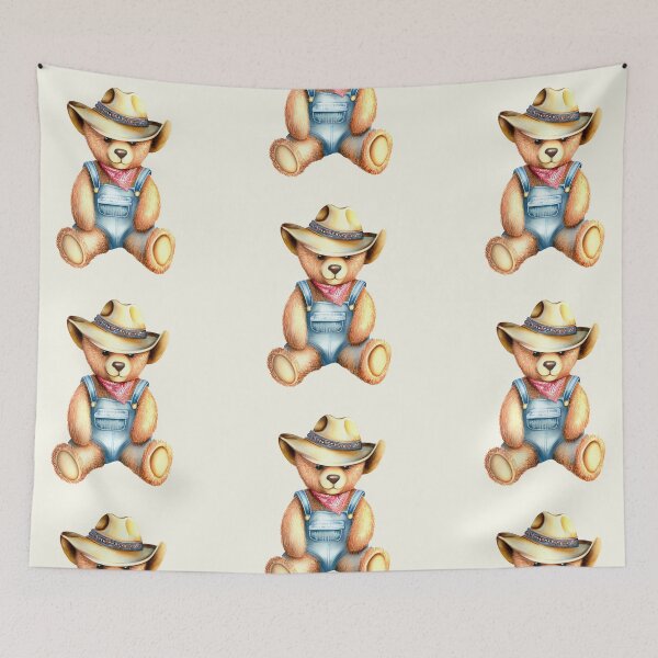 Item preview, Cowboy Teddy Bear in Jean Overalls - Summer Adventure Companion designed and sold by pocketart2023.
