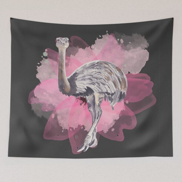 Item preview, Watercolor Emu with pink flower designed and sold by watercolorpic.