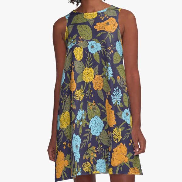 light blue dress with yellow flowers