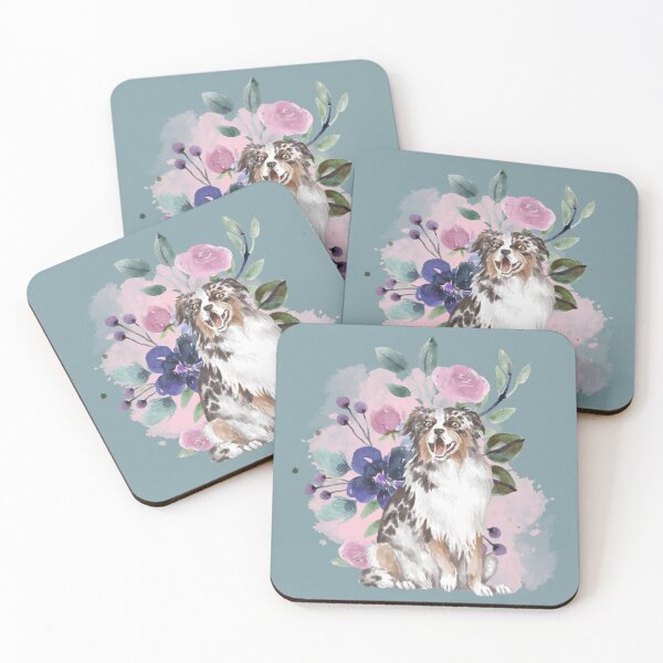 Item preview, Watercolor Australian Shepherd with floral designed and sold by watercolorpic.