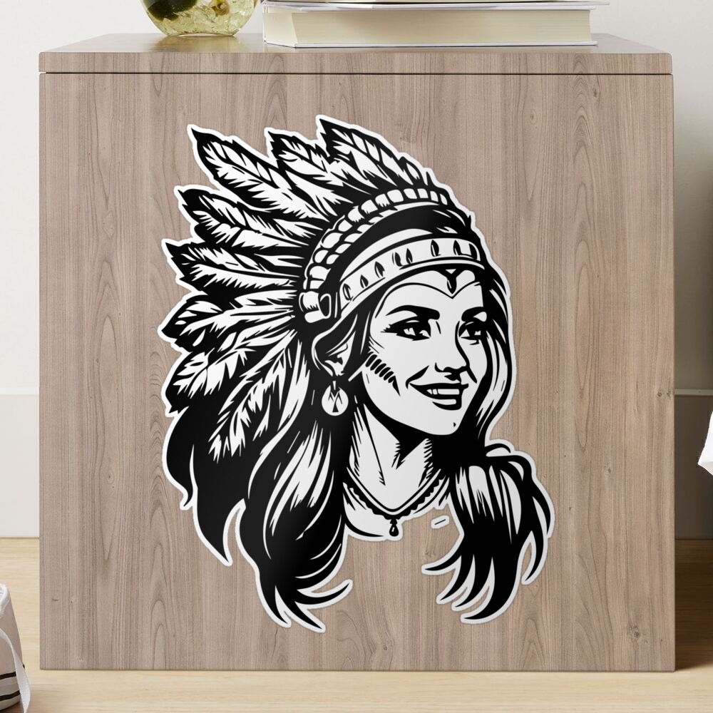 SA1784 - Vinilo adhesivo decorativo para pared, diseño de cabeza tribal  india nativa americana, cherokee indio, navajo, apache, niña, guardería