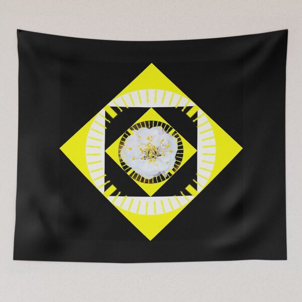 Item preview, White Plum flower surrounded by a black on yellow diamond  designed and sold by iritof.