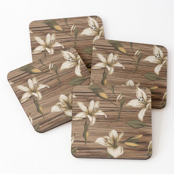 Item preview, Brown Weathered Wooden Background and White Lilies designed and sold by Sturdust.