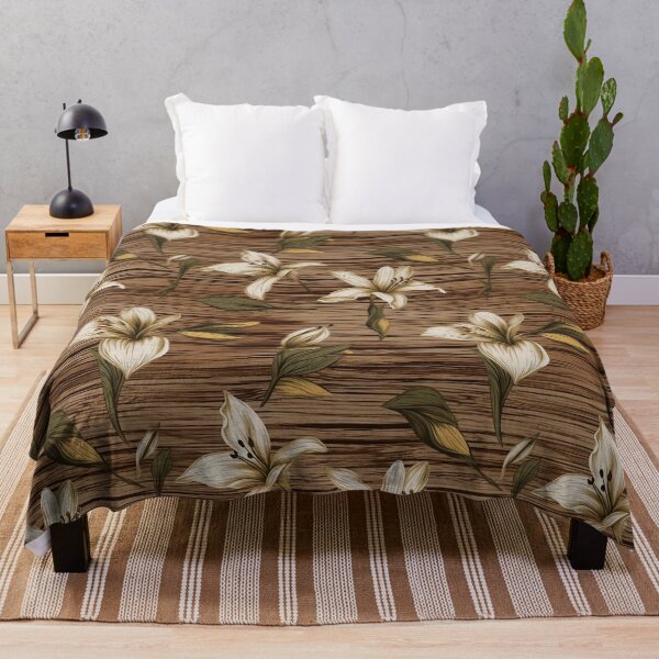 Item preview, Brown Weathered Wooden Background and White Lilies designed and sold by Sturdust.