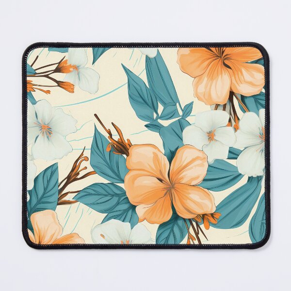 Item preview, Flower Pattern 30, apricot orange and white painted blossoms and green leaves on a beige background, flora and nature. designed and sold by FoxRobinRabbit.