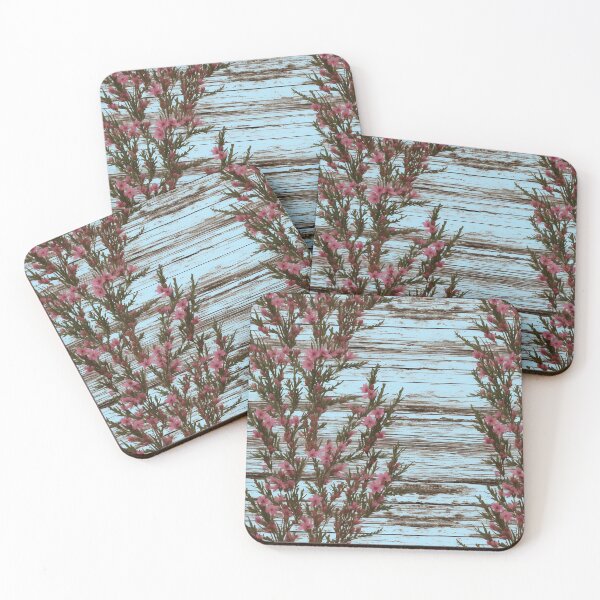 Item preview, Pink Flowers on Light Blue Distressed Wood Paneling designed and sold by Sturdust.