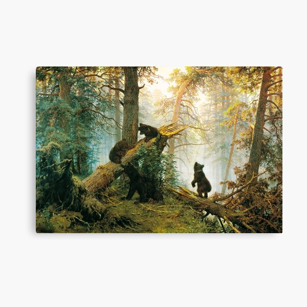 Morning in a Pine Forest by  Ivan Shishkin and Konstantin Savitsky Bears in Forest Russian Art Canvas Print