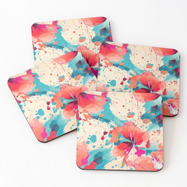 Item preview, Flower Pattern 31, beautifully erratic paint splatter hibiscus blossoms, inky blue streaks, almost violent, beige background, quite messy flora and nature. designed and sold by FoxRobinRabbit.