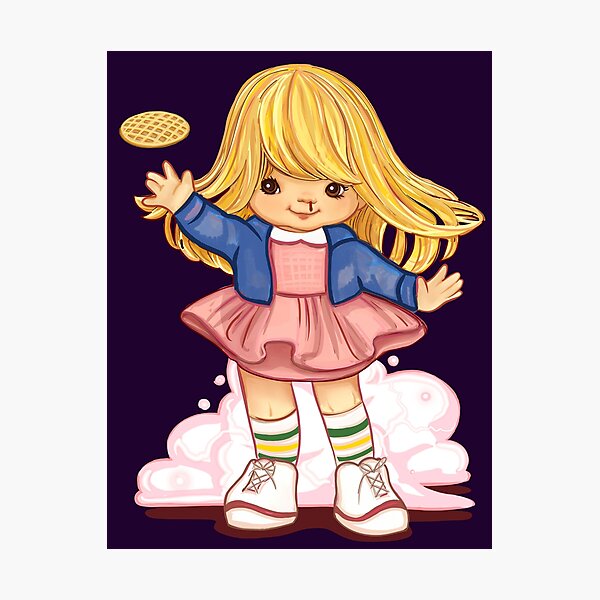 Stranger Things - Eleven and the levitating frozen waffle ... 80's cartoon style! Photographic Print
