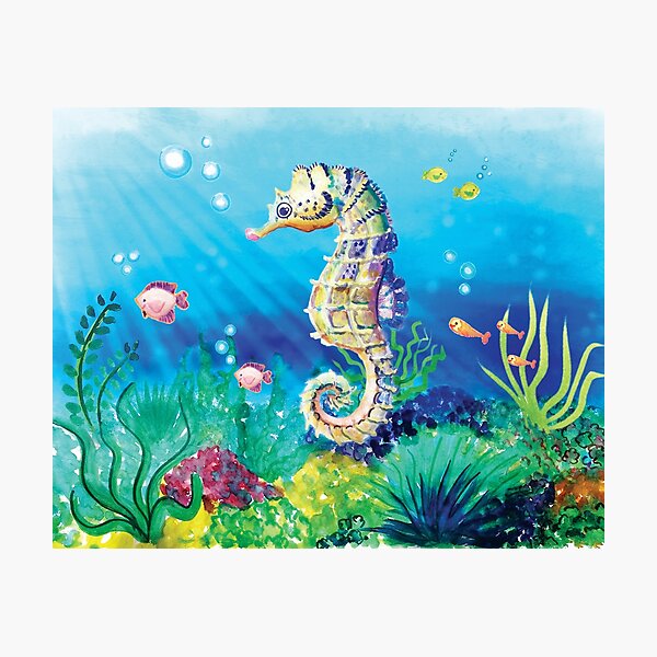 Seahorse - Under the sea, ocean animals painting Photographic Print