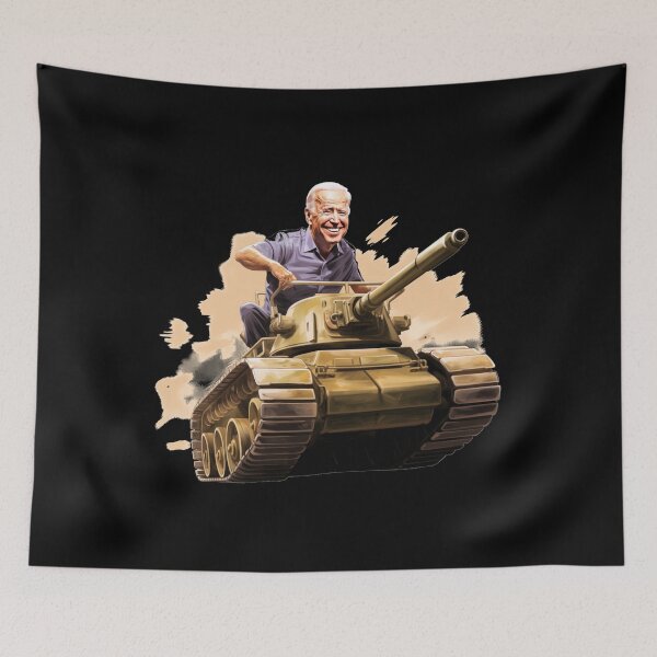 Item preview, Joe Biden rides tank, funny caricature, comic joyride designed and sold by Mateusz Majcherek.