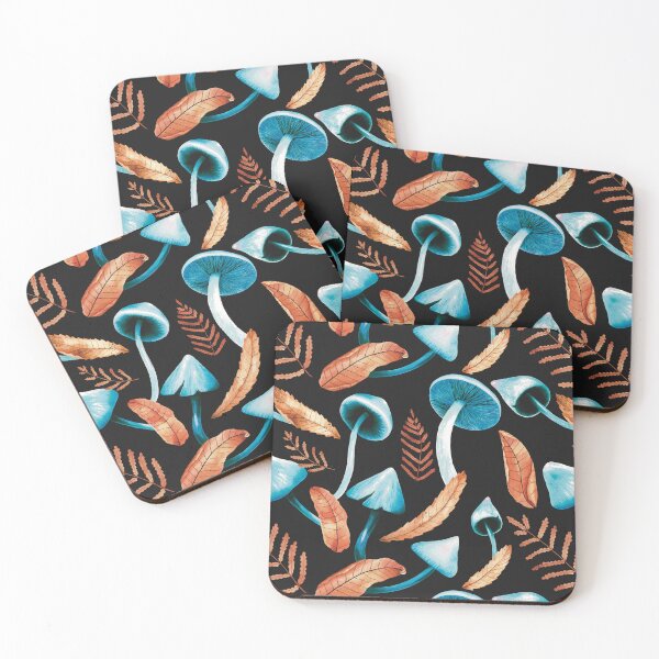 Item preview, Blue mushrooms and leaf designed and sold by TeddyPrint.