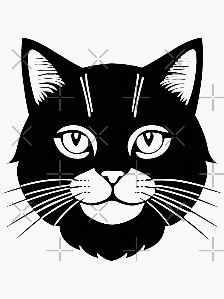 a black-and-white cat icon is drawn with a simple style.  Sticker for Sale  by Pram106