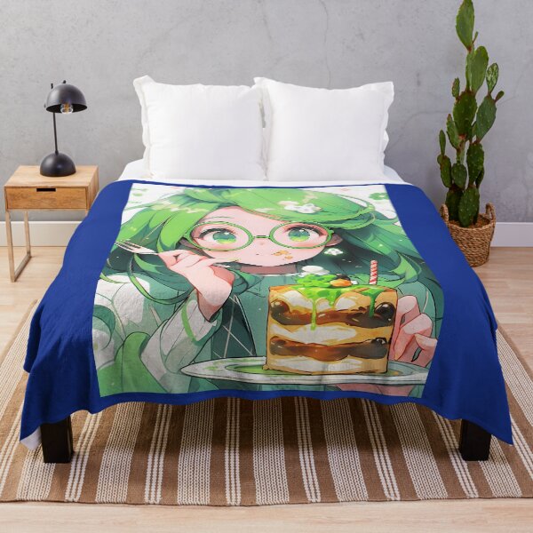 Item preview, green kawaii anime 	 eating pancakes in kitchen 	 	 designed and sold by vkruhveci22.