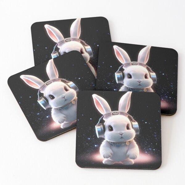 Item preview, cute rabbit with earmuffs in space designed and sold by HappyThanadol.