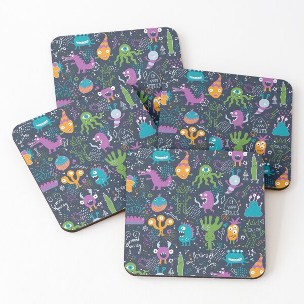 Item preview, Chalkboard Monsters - purple, green and orange on dark navy designed and sold by Cecca-Designs.