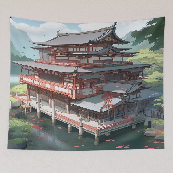 Item preview, Asian Style House on a Lake  designed and sold by ArtbyAiGallery.
