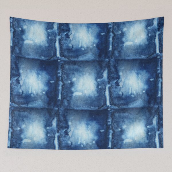 Item preview, Seamless tie-dye pattern of indigo color on white silk.  Shibori dyeing. designed and sold by lamarmarina.