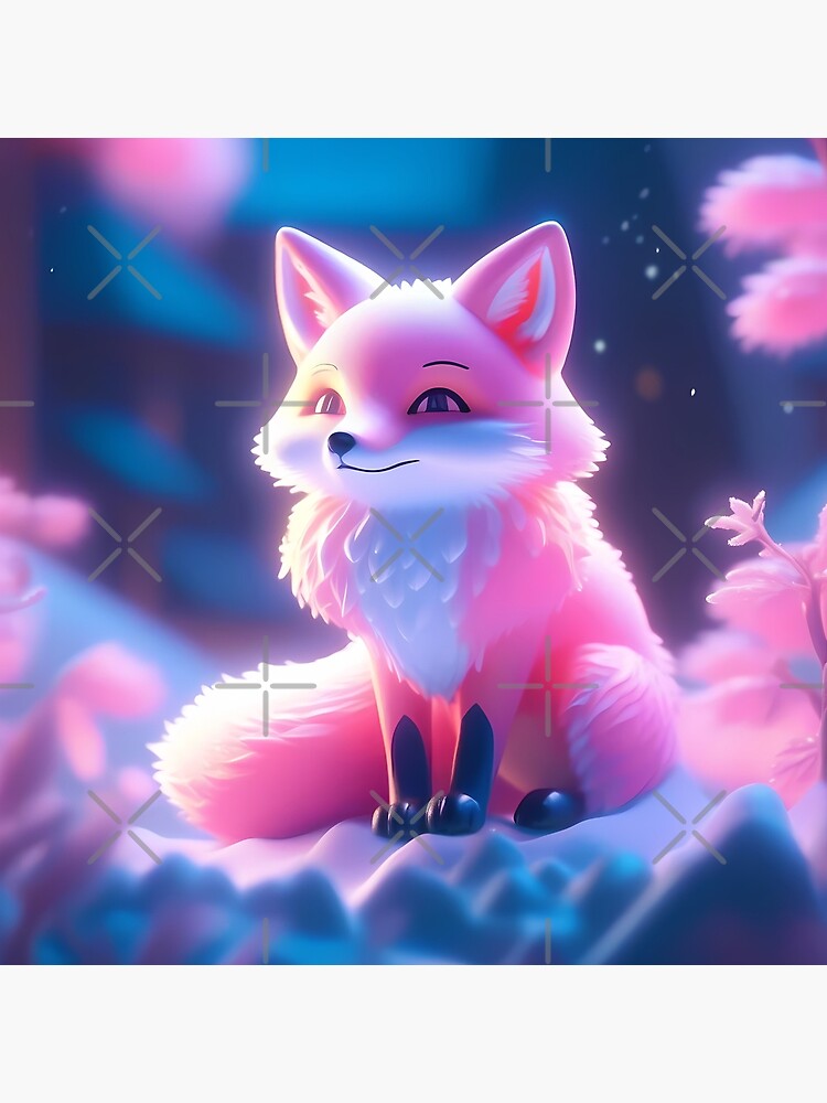 Cute Pink Fox Under a Cherry Blossom Tree Digital Art