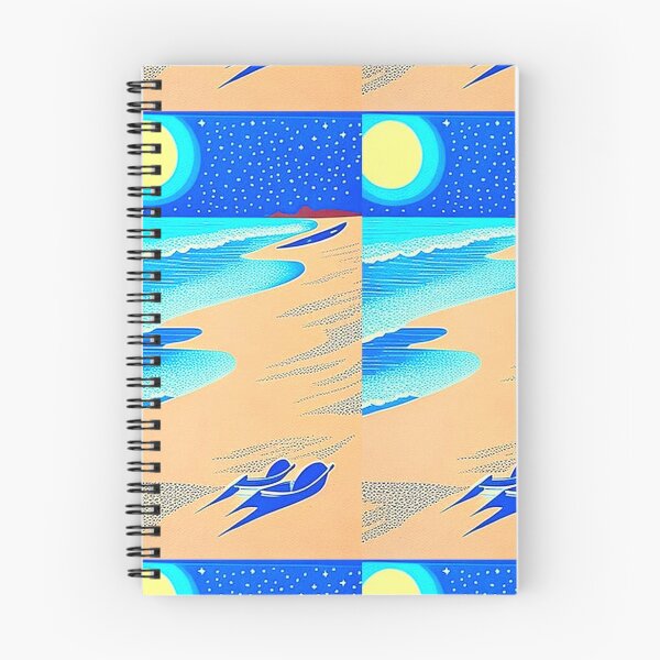 Item preview, Beach Waves colorful linograph folk art designed and sold by Earth Nature Creations.