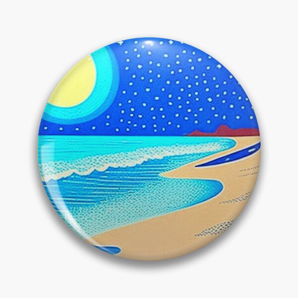 Item preview, Beach Waves colorful linograph folk art designed and sold by Earth Nature Creations.