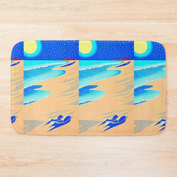 Item preview, Beach Waves colorful linograph folk art designed and sold by Earth Nature Creations.