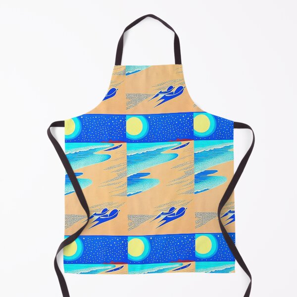 Item preview, Beach Waves colorful linograph folk art designed and sold by Earth Nature Creations.