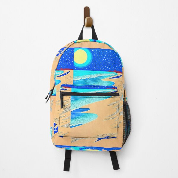 Item preview, Beach Waves colorful linograph folk art designed and sold by Earth Nature Creations.