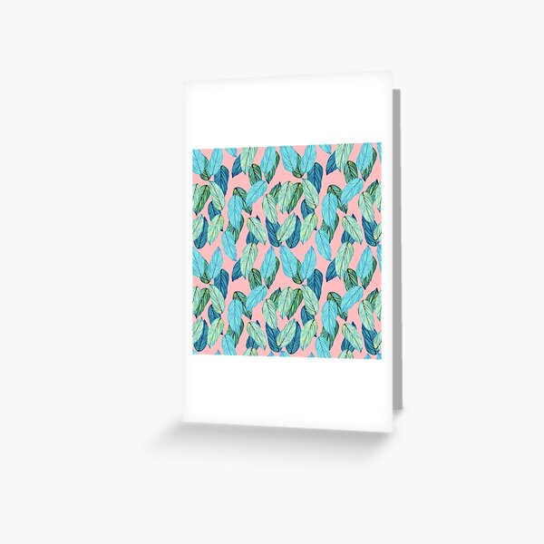 Palm Leaves in Aqua and blue on pink Greeting Card
