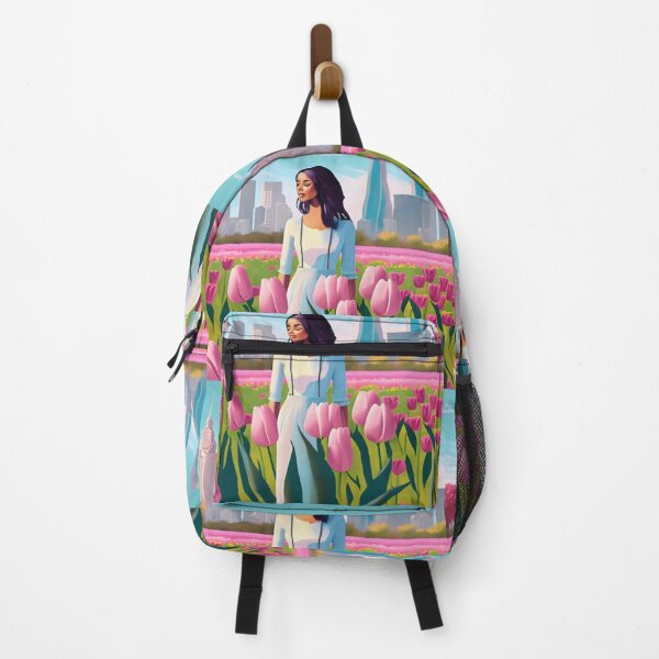 Item preview, Beautiful girl stands pink tulips fields designed and sold by simaso.
