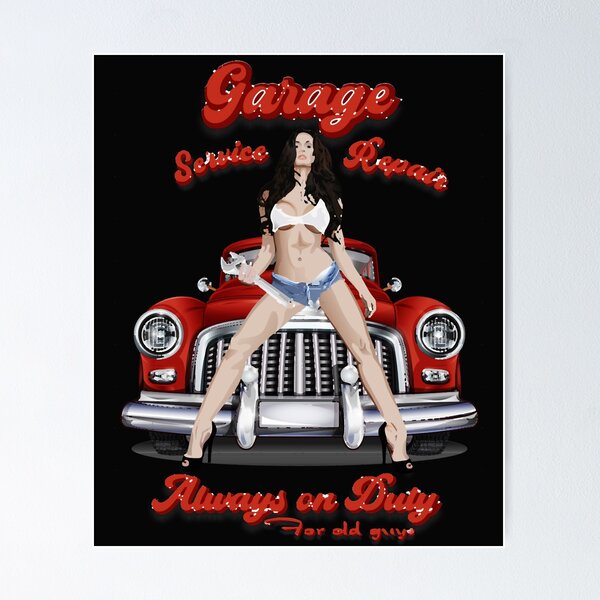 Rockabilly Garage Poster, Hot Rod Pinup Girl Man Cave Art, Retro Garage  1950s Wall Display Classic Car Gas Station, Sexy Pinup Girl Gift 