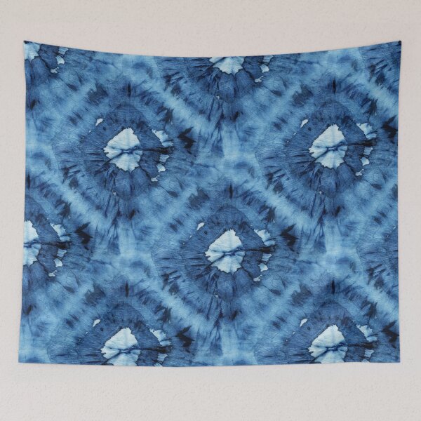 Item preview, Seamless tie-dye pattern of indigo color on white silk.  Shibori dyeing. designed and sold by lamarmarina.
