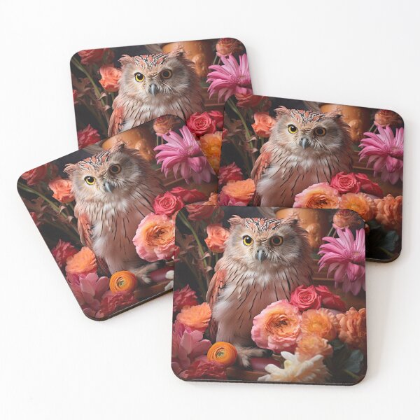 Item preview, Owl with Pink and Orange Flowers designed and sold by H-Leese.
