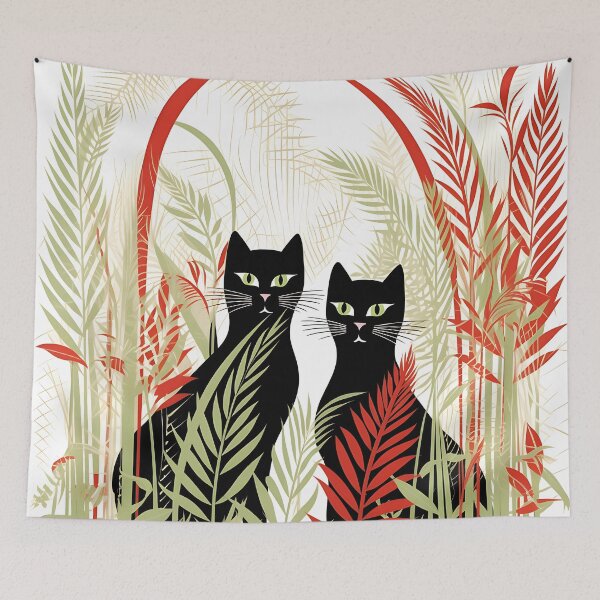 Item preview, Mysterious Duets - Bold Graphic Patterns of 2 Black Furry Cats designed and sold by vadimcarazan.