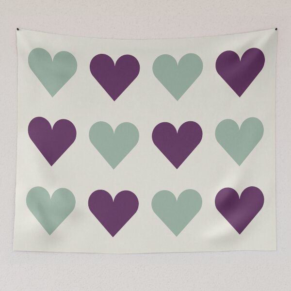 Item preview, Large MUTED GREEN, AUBERGINE PURPLE & CREAM LOVE HEARTS designed and sold by RachelMacht.