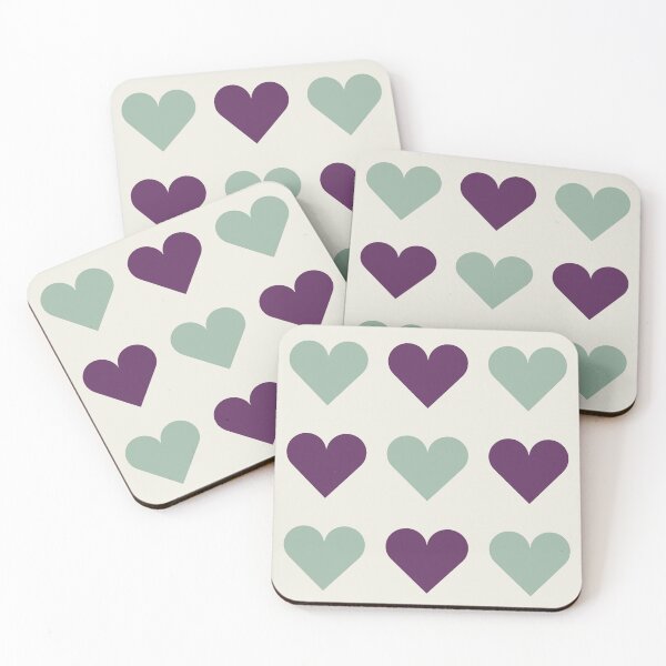 Item preview, Large MUTED GREEN, AUBERGINE PURPLE & CREAM LOVE HEARTS designed and sold by RachelMacht.