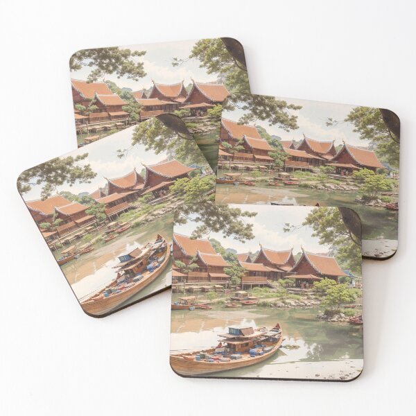 Item preview, Asian Village by The River With Boats designed and sold by amenwolf.