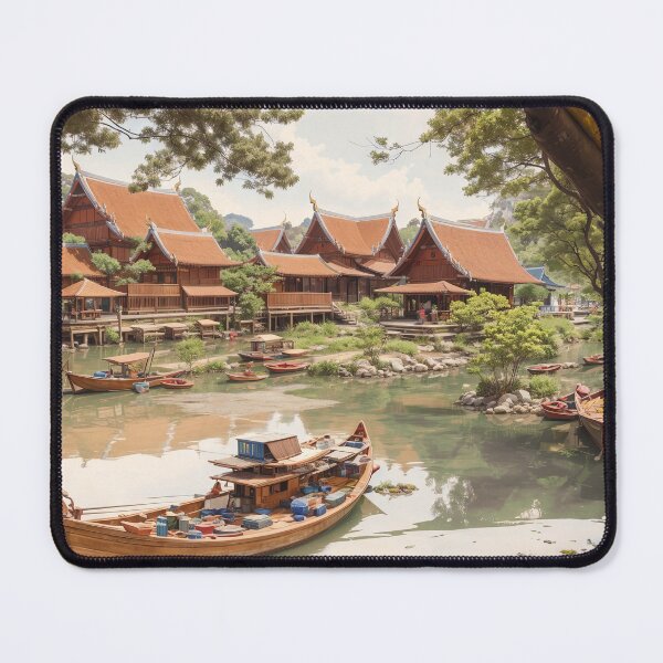 Item preview, Asian Village by The River With Boats designed and sold by amenwolf.