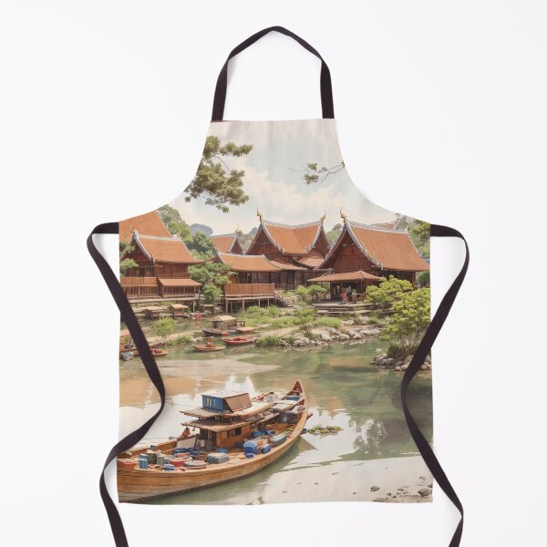 Item preview, Asian Village by The River With Boats designed and sold by amenwolf.