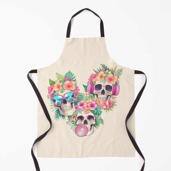 Item preview, Three Tropical skulls head with sunglasses,bubble gum balloon and headphones, leaves and flowers  designed and sold by Collagedream.