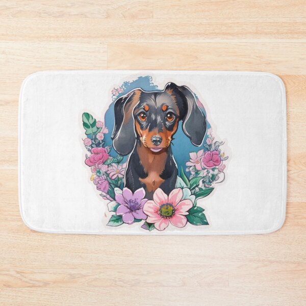 Item preview, Portrait of Adorable Dachshund with watercolor flowers designed and sold by YourNameMatters.