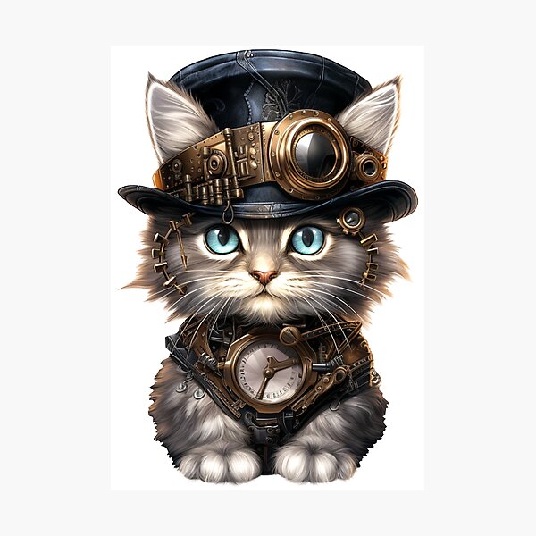 Item preview, Steampunk Kitten - Victorian Era, Fantastical, Industrial, Cyberpunk Cat designed and sold by JoBella-Designs.