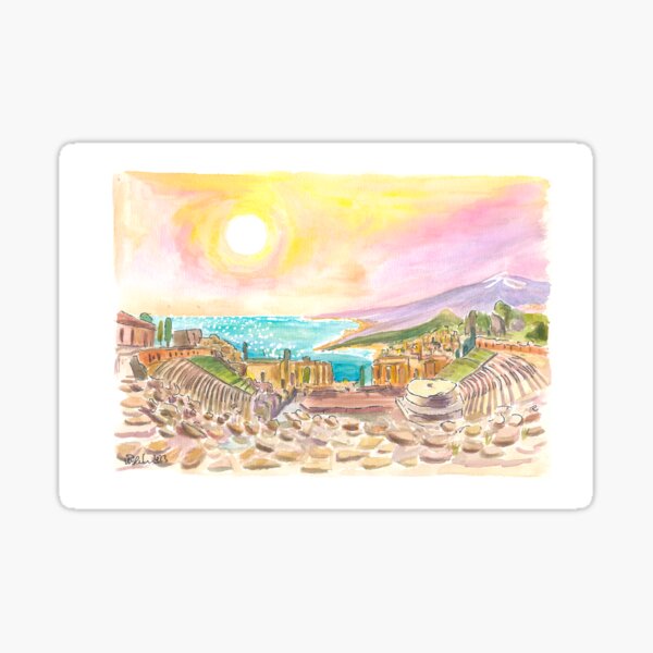 Item preview, Incredible view of Ancient Teatro Antico Taormina Sicily with View of Mount Etna designed and sold by artshop77.